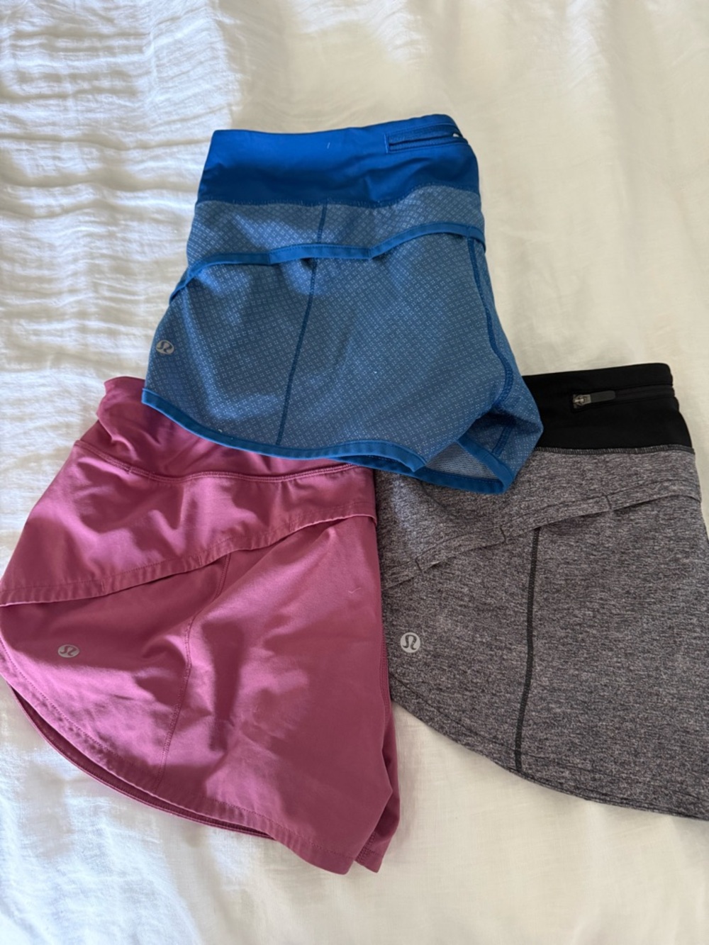 Lululemon Athletic Speed Up Shorts Trio - Blue, Pink, Heather Gray Size 8